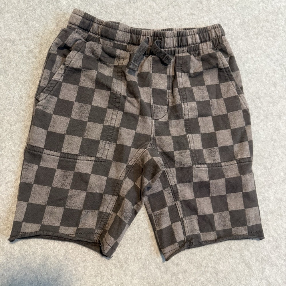 Tea Collection Gray Checker Boys Shorts Sz 5 ~ Pockets + Stretch Waist